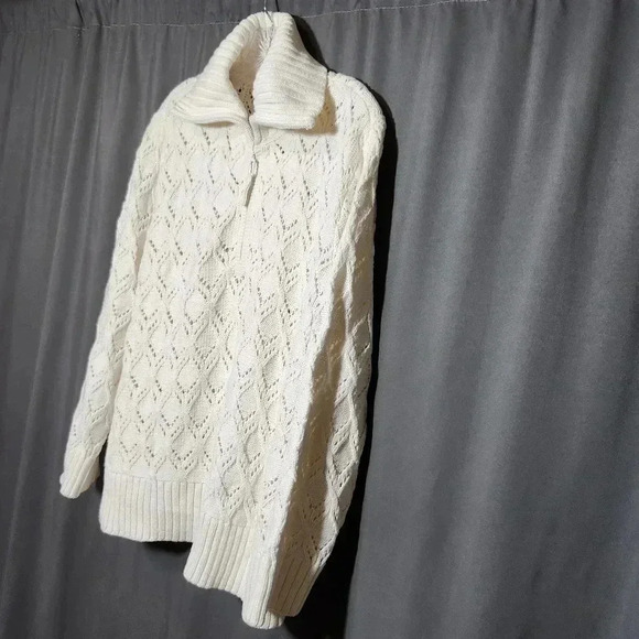 Charter Club Woman Size 3X 1/4 Zip Ivory Loose Knit Sweater Fall Casual Cozy - Picture 3 of 8